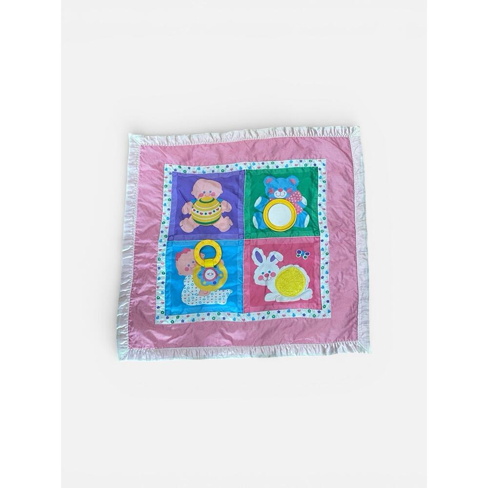 Vtg 1983 Fisher Price Baby Activity Mat Blanket Tummy Time Satin Edge - Read